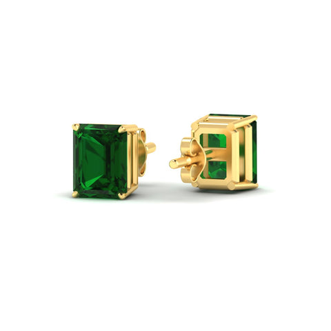 Lab cultivated Emerald Cut Solitaire Green Emerald Stud Earrings