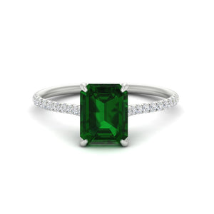 Emerald Cut Diamond Under Halo Wedding Ring