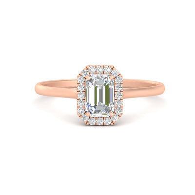 Emerald Cut Diamond Halo Shank Ring