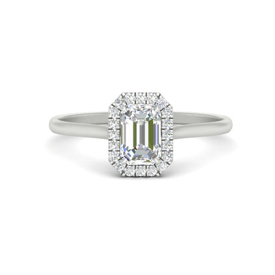 Emerald Cut Diamond Halo Shank Ring