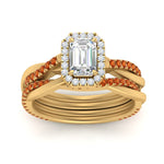 Load image into Gallery viewer, emerald-cut-halo-orange-sapphire-infinity-bridal-set-in-yellow-gold-FD9212EMGSAOR-NL-YG-B2.jpg