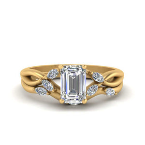 Emerald Cut Vintage Twisted Diamond Wedding Set