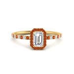 Load image into Gallery viewer, emerald-cut-orange-sapphire-halo-petite-engagement-ring-in-yellow-gold-FD8523EMRGSAORANGLE3-NL-YG
