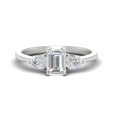 Emerald Cut Pear 3 Stone Cathedral Engagement Ring