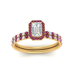 Load image into Gallery viewer, emerald-cut-pink-sapphire-halo-wedding-ring-set-in-yellow-gold-FD8523EMGSADRPI-NL-YG
