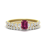 Load image into Gallery viewer, emerald-cut-pink-sapphire-single-prong-diamond-bridal-rings-set-in-FDENS3023EMGSADRPI-NL-YG-GS
