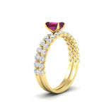 Load image into Gallery viewer, emerald-cut-pink-sapphire-single-prong-diamond-bridal-rings-set-in-FDENS3023EMGSADRPI-NL-YG-GS
