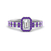 Load image into Gallery viewer, emerald-cut-purple-topaz-halo-wedding-ring-set-in-white-gold-FD8523EMGVITO-NL-WG