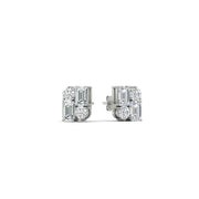 1/2 Carat Emerald Cut & Round Diamond Cluster Stud Earrings