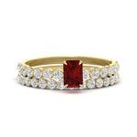Load image into Gallery viewer, emerald-cut-ruby-single-prong-diamond-bridal-rings-set-in-FDENS3023EMGRUDR-NL-YG-GS
