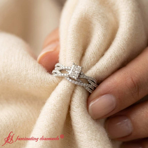 emerald-cut-simple-diamond-twisted-vine-bridal-ring-sets-in-14K-white-gold-FD8233EM