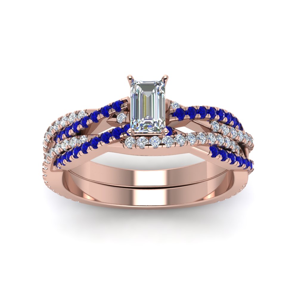 emerald-cut-simple-diamond-twisted-vine-bridal-ring-sets-with-blue-sapphire-in-14K-rose-gold-FD8233EMGSABL-NL-RG