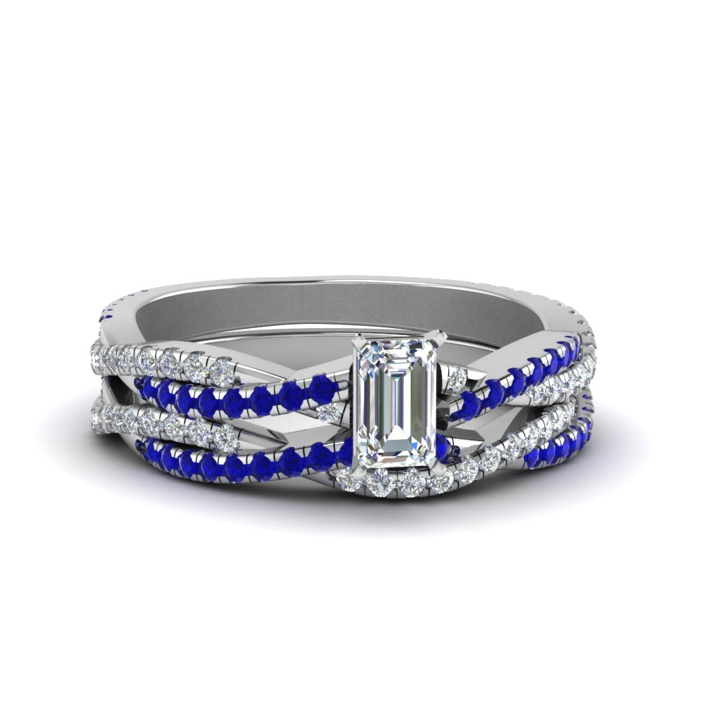 emerald-cut-simple-diamond-twisted-vine-bridal-ring-sets-with-blue-sapphire-in-14K-white-gold-FD8233EMGSABL-NL-WG