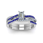 Load image into Gallery viewer, emerald-cut-simple-diamond-twisted-vine-bridal-ring-sets-with-blue-sapphire-in-14K-white-gold-FD8233EMGSABL-NL-WG
