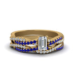 Load image into Gallery viewer, emerald-cut-simple-diamond-twisted-vine-bridal-ring-sets-with-blue-sapphire-in-14K-yellow-gold-FD8233EMGSABL-NL-YG
