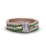 Load image into Gallery viewer, emerald-cut-simple-diamond-twisted-vine-bridal-ring-sets-with-emerald-in-14K-rose-gold-FD8233EMGEMGR-NL-RG
