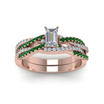 Load image into Gallery viewer, emerald-cut-simple-diamond-twisted-vine-bridal-ring-sets-with-emerald-in-14K-rose-gold-FD8233EMGEMGR-NL-RG
