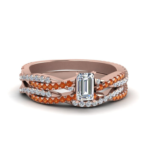emerald-cut-simple-diamond-twisted-vine-bridal-ring-sets-with-orange-sapphire-in-14K-rose-gold-FD8233EMGSAOR-NL-RG