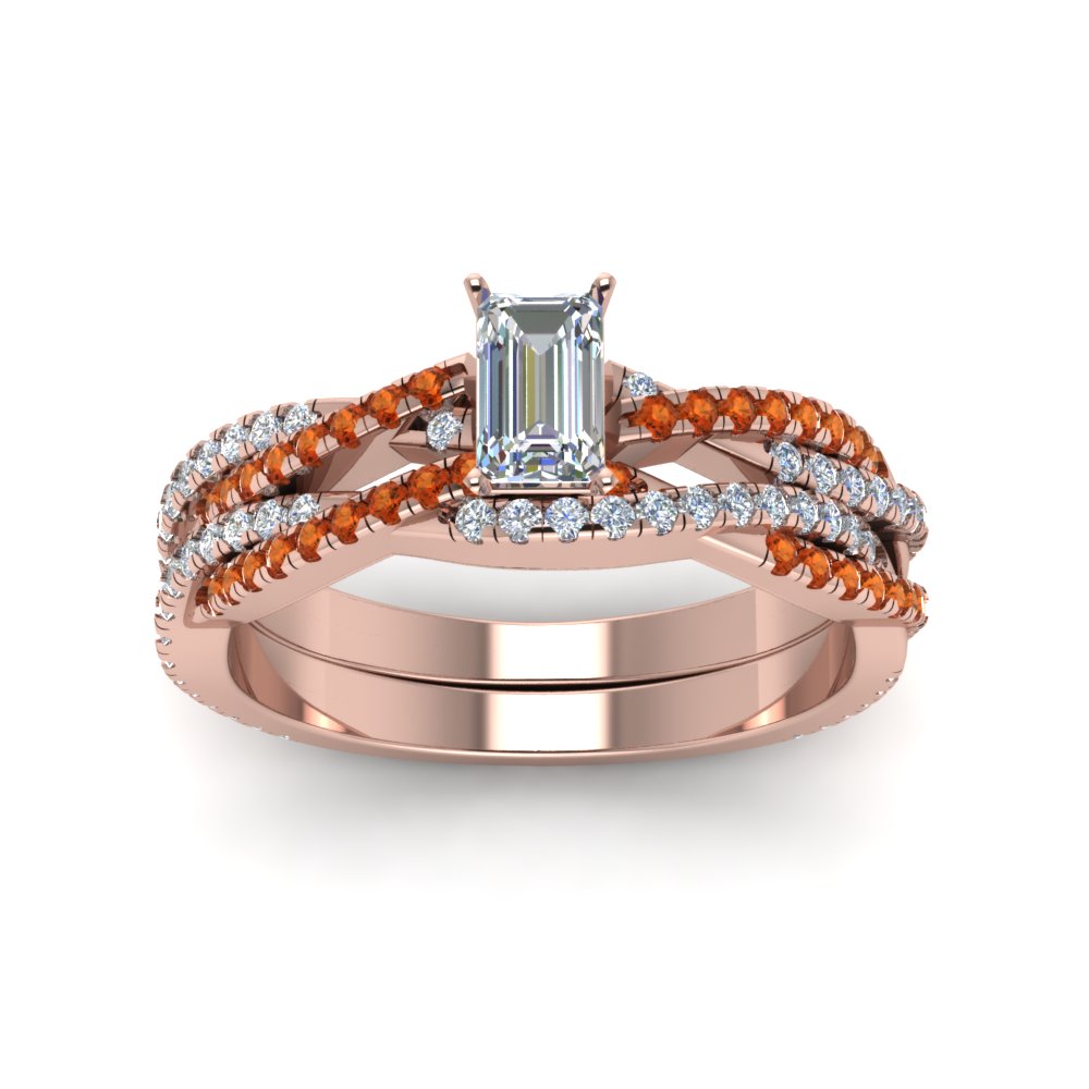 emerald-cut-simple-diamond-twisted-vine-bridal-ring-sets-with-orange-sapphire-in-14K-rose-gold-FD8233EMGSAOR-NL-RG