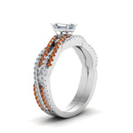 Load image into Gallery viewer, emerald-cut-simple-diamond-twisted-vine-bridal-ring-sets-with-orange-sapphire-in-14K-white-gold-FD8233EMGSAOR-NL-WG
