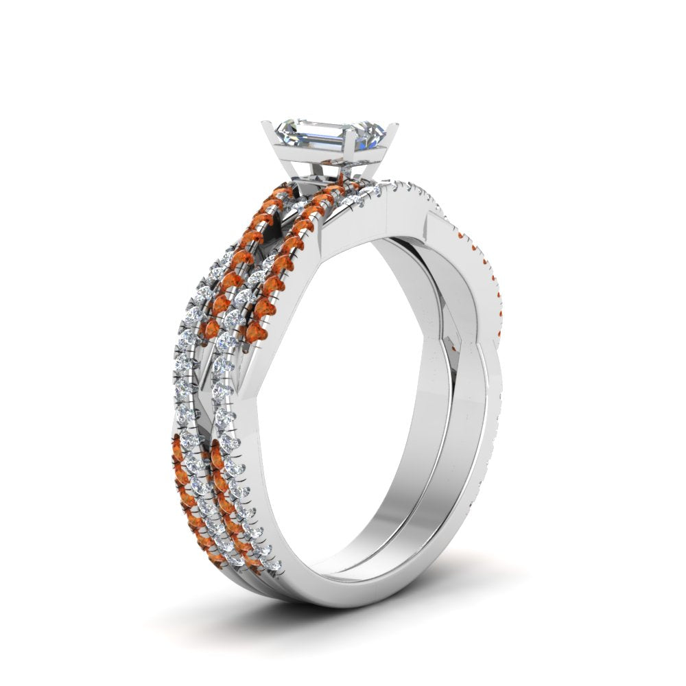emerald-cut-simple-diamond-twisted-vine-bridal-ring-sets-with-orange-sapphire-in-14K-white-gold-FD8233EMGSAOR-NL-WG