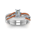 Load image into Gallery viewer, emerald-cut-simple-diamond-twisted-vine-bridal-ring-sets-with-orange-sapphire-in-14K-white-gold-FD8233EMGSAOR-NL-WG
