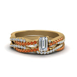 Load image into Gallery viewer, emerald-cut-simple-diamond-twisted-vine-bridal-ring-sets-with-orange-sapphire-in-14K-yellow-gold-FD8233EMGSAOR-NL-YG
