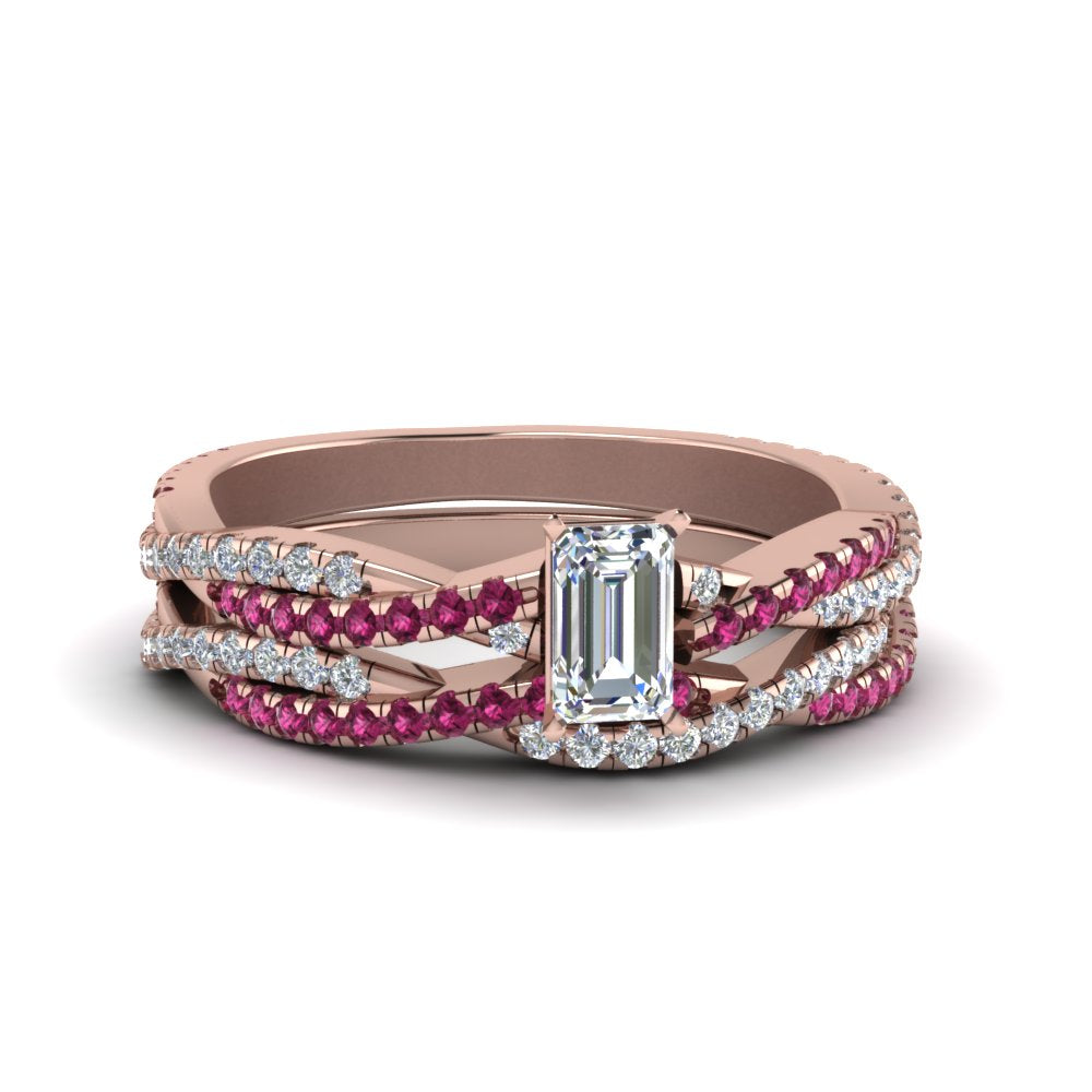 emerald-cut-simple-diamond-twisted-vine-bridal-ring-sets-with-pink-sapphire-in-14K-rose-gold-FD8233EMGSADRPI-NL-RG