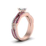 Load image into Gallery viewer, emerald-cut-simple-diamond-twisted-vine-bridal-ring-sets-with-pink-sapphire-in-14K-rose-gold-FD8233EMGSADRPI-NL-RG
