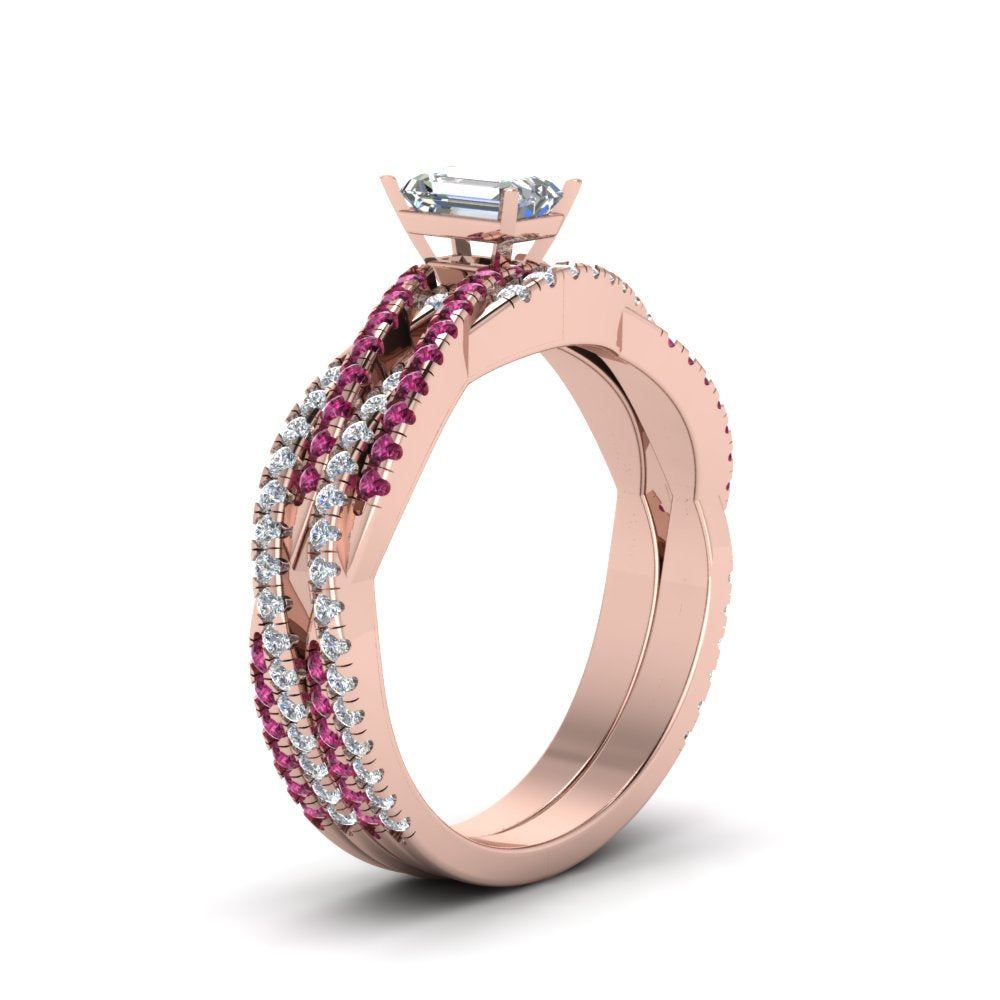 emerald-cut-simple-diamond-twisted-vine-bridal-ring-sets-with-pink-sapphire-in-14K-rose-gold-FD8233EMGSADRPI-NL-RG