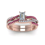 Load image into Gallery viewer, emerald-cut-simple-diamond-twisted-vine-bridal-ring-sets-with-pink-sapphire-in-14K-rose-gold-FD8233EMGSADRPI-NL-RG
