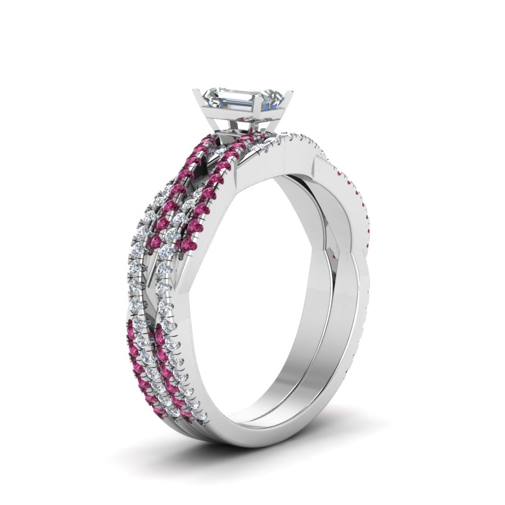 emerald-cut-simple-diamond-twisted-vine-bridal-ring-sets-with-pink-sapphire-in-14K-white-gold-FD8233EMGSADRPI-NL-WG