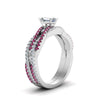 Load image into Gallery viewer, emerald-cut-simple-diamond-twisted-vine-bridal-ring-sets-with-pink-sapphire-in-14K-white-gold-FD8233EMGSADRPI-NL-WG