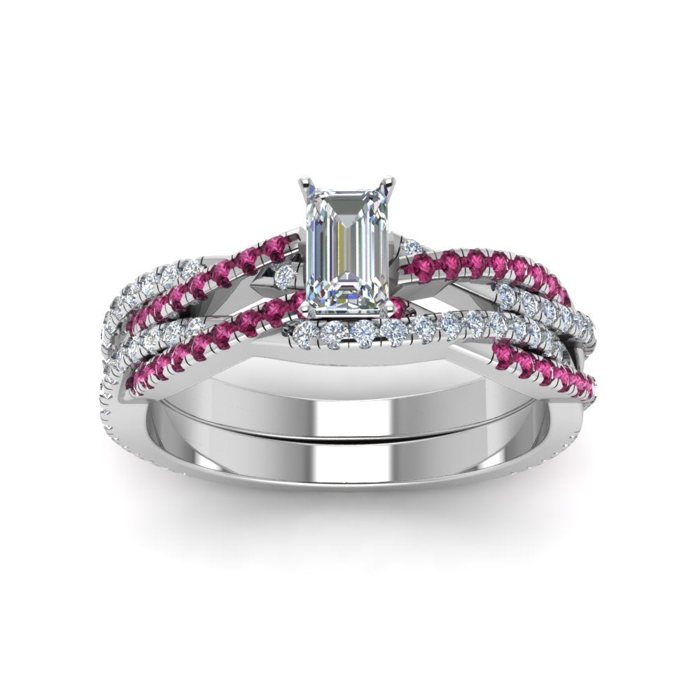 emerald-cut-simple-diamond-twisted-vine-bridal-ring-sets-with-pink-sapphire-in-14K-white-gold-FD8233EMGSADRPI-NL-WG