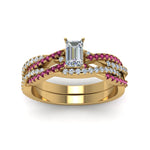 Load image into Gallery viewer, emerald-cut-simple-diamond-twisted-vine-bridal-ring-sets-with-pink-sapphire-in-14K-yellow-gold-FD8233EMGSADRPI-NL-YG
