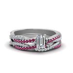 Load image into Gallery viewer, emerald-cut-simple-diamond-twisted-vine-bridal-ring-sets-with-pink-sapphire-in-950-Platinum-FD8233EMGSADRPI-NL-WG
