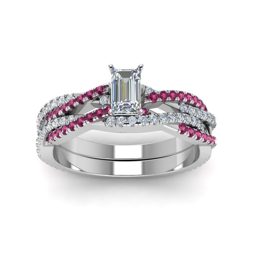 emerald-cut-simple-diamond-twisted-vine-bridal-ring-sets-with-pink-sapphire-in-950-Platinum-FD8233EMGSADRPI-NL-WG