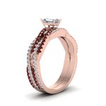 Load image into Gallery viewer, emerald-cut-simple-diamond-twisted-vine-bridal-ring-sets-with-ruby-in-14K-rose-gold-FD8233EMGRUDR-NL-RG
