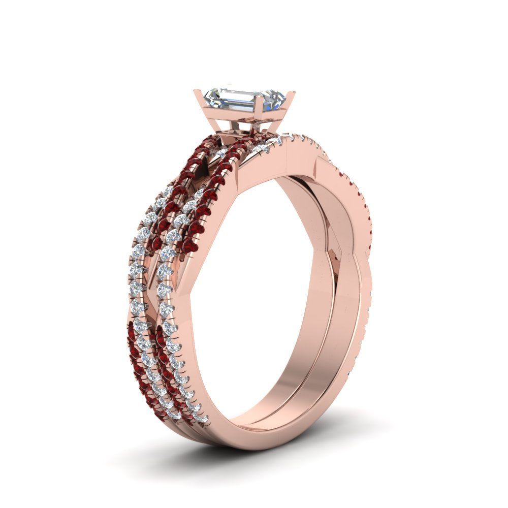 emerald-cut-simple-diamond-twisted-vine-bridal-ring-sets-with-ruby-in-14K-rose-gold-FD8233EMGRUDR-NL-RG