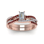 Load image into Gallery viewer, emerald-cut-simple-diamond-twisted-vine-bridal-ring-sets-with-ruby-in-14K-rose-gold-FD8233EMGRUDR-NL-RG
