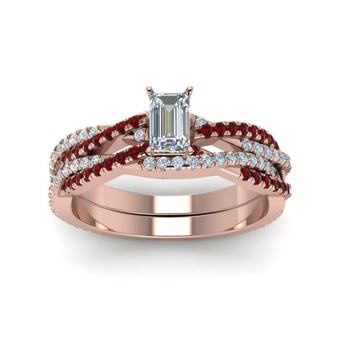 emerald-cut-simple-diamond-twisted-vine-bridal-ring-sets-with-ruby-in-14K-rose-gold-FD8233EMGRUDR-NL-RG
