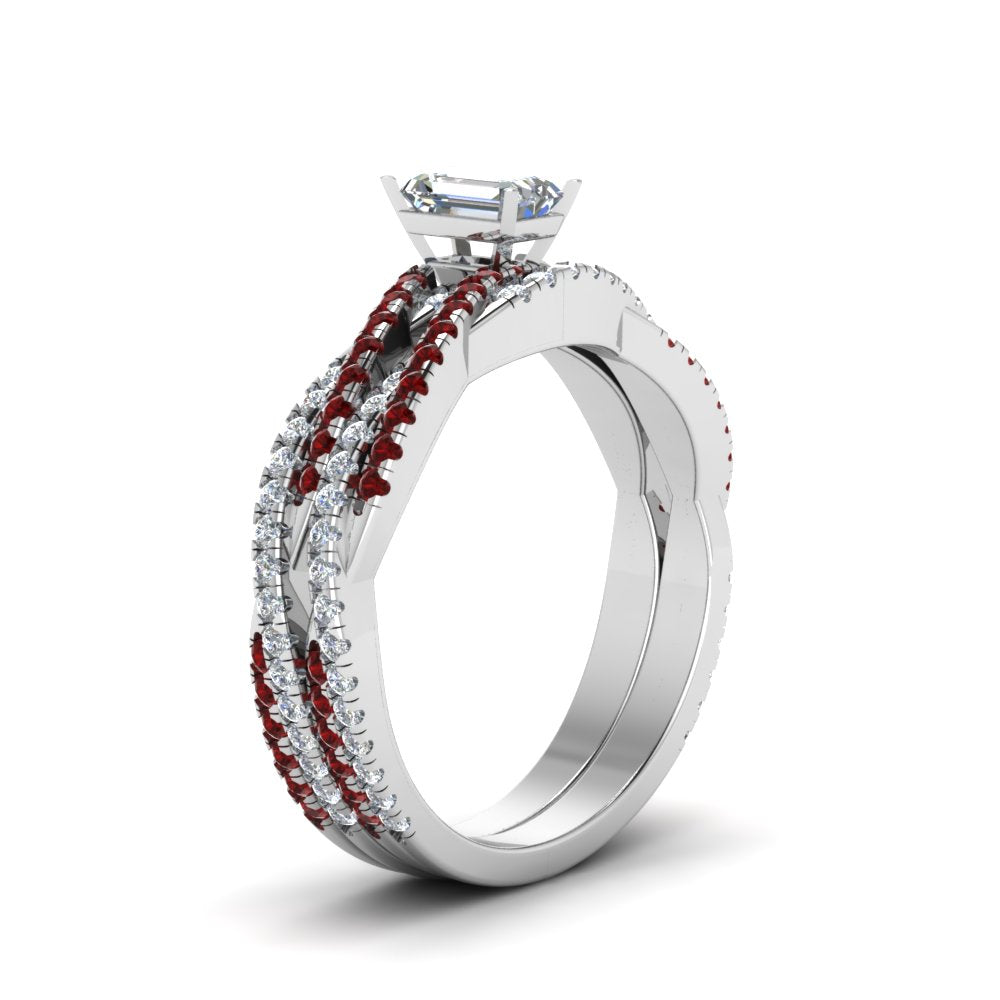 emerald-cut-simple-diamond-twisted-vine-bridal-ring-sets-with-ruby-in-14K-white-gold-FD8233EMGRUDR-NL-WG