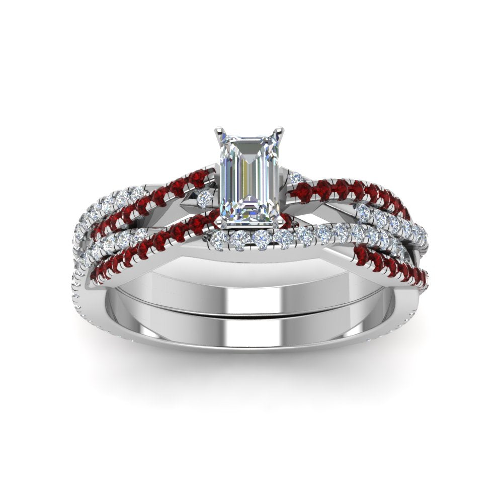 emerald-cut-simple-diamond-twisted-vine-bridal-ring-sets-with-ruby-in-14K-white-gold-FD8233EMGRUDR-NL-WG