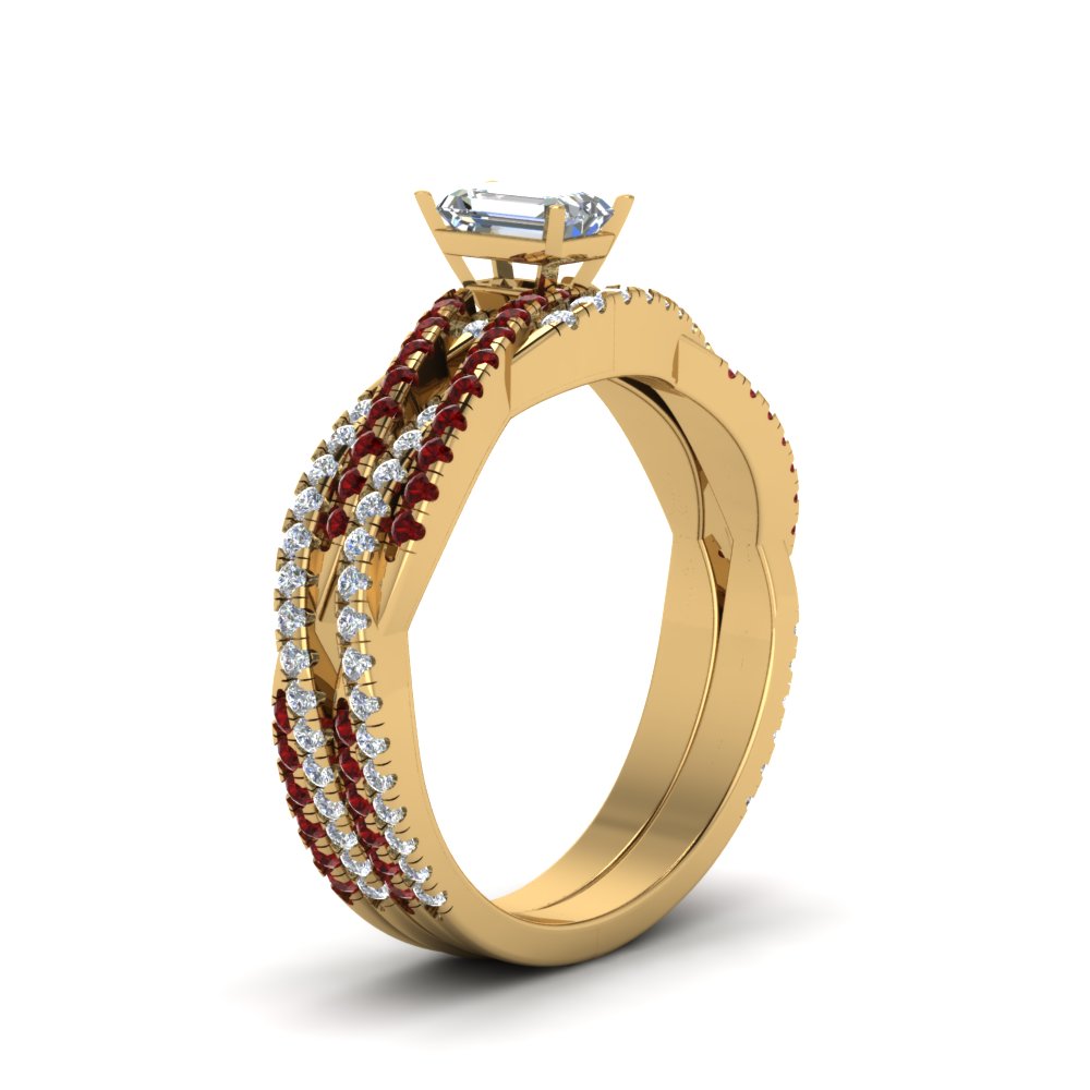 emerald-cut-simple-diamond-twisted-vine-bridal-ring-sets-with-ruby-in-14K-yellow-gold-FD8233EMGRUDR-NL-YG