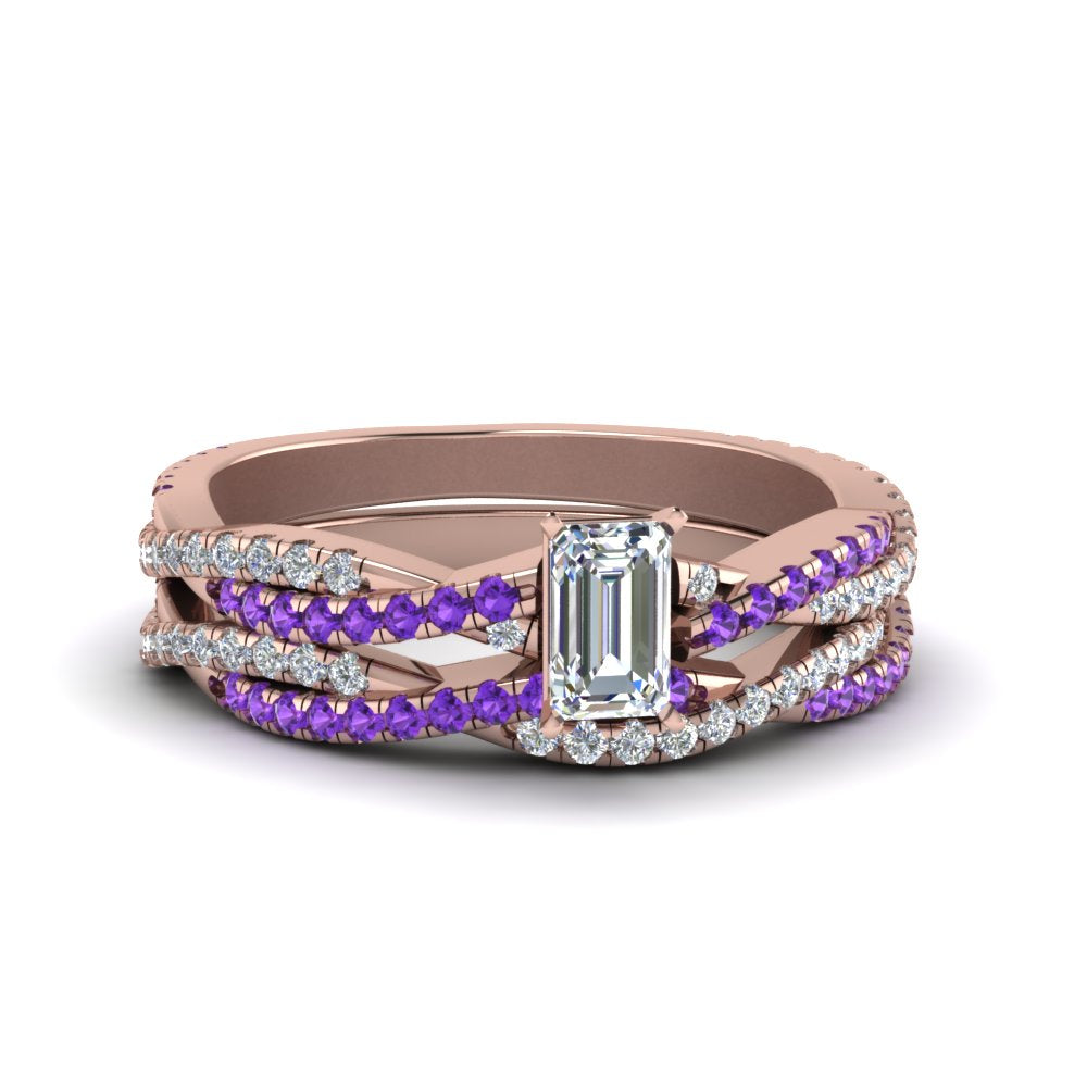 emerald-cut-simple-diamond-twisted-vine-bridal-ring-sets-with-violac-topaz-in-14K-rose-gold-FD8233EMGVITO-NL-RG