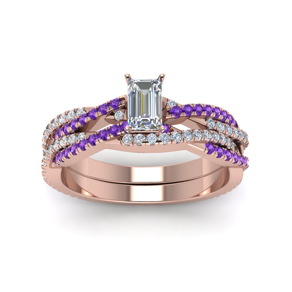 emerald-cut-simple-diamond-twisted-vine-bridal-ring-sets-with-violac-topaz-in-14K-rose-gold-FD8233EMGVITO-NL-RG