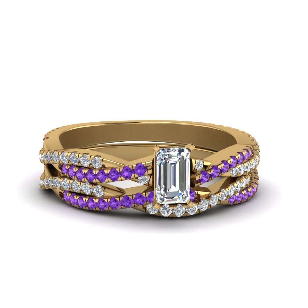 emerald-cut-simple-diamond-twisted-vine-bridal-ring-sets-with-violac-topaz-in-14K-yellow-gold-FD8233EMGVITO-NL-YG