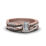 Load image into Gallery viewer, emerald-cut-simple-twisted-vine-bridal-ring-sets-with-black-diamond-in-14K-rose-gold-FD8233EMGBLACK-NL-RG
