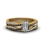 Load image into Gallery viewer, emerald-cut-simple-twisted-vine-bridal-ring-sets-with-black-diamond-in-14K-yellow-gold-FD8233EMGBLACK-NL-YG
