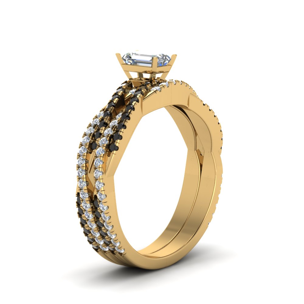 emerald-cut-simple-twisted-vine-bridal-ring-sets-with-black-diamond-in-14K-yellow-gold-FD8233EMGBLACK-NL-YG